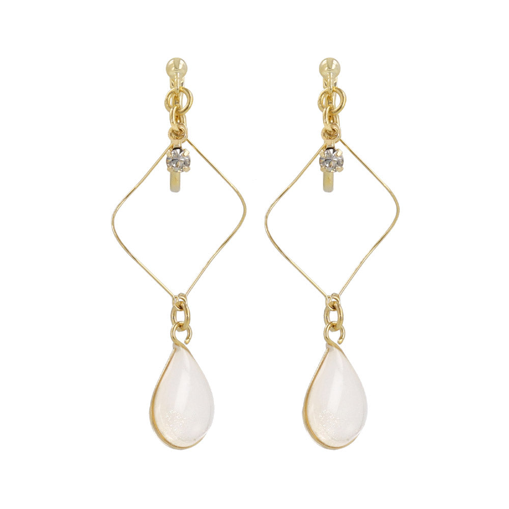Rhombus Pale Waterdrop Clip On Earrings