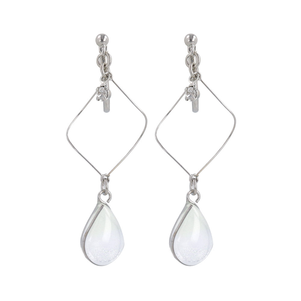 Rhombus Pale Waterdrop Clip On Earrings