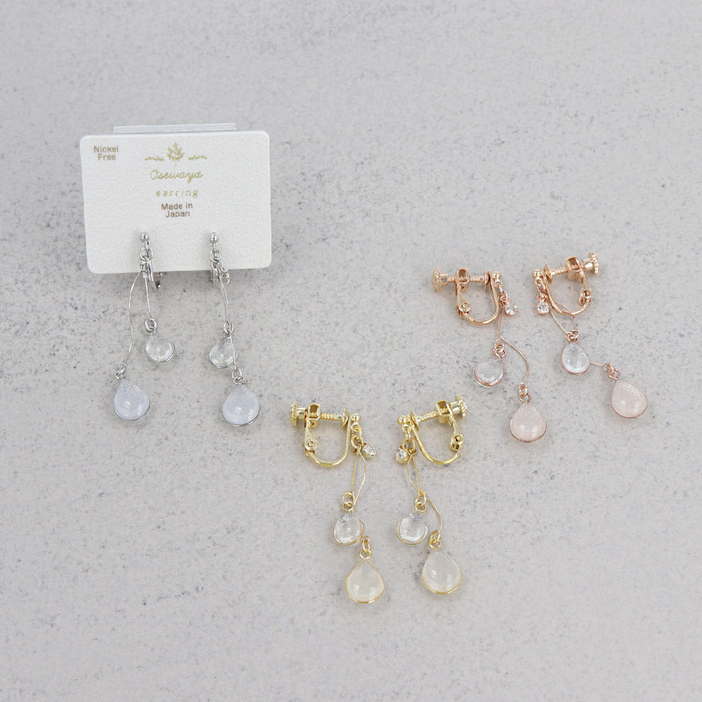 Double Pale Waterdrop Clip On Earrings - osewaya