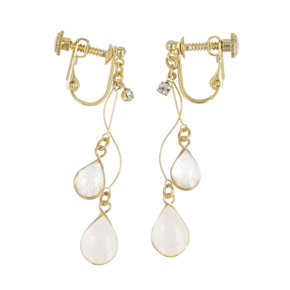 Double Pale Waterdrop Clip On Earrings