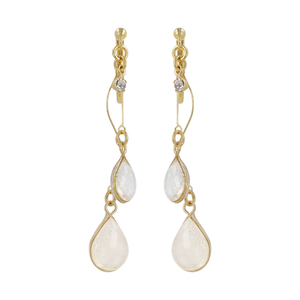 Double Pale Waterdrop Clip On Earrings