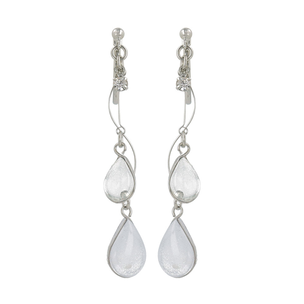 Double Pale Waterdrop Clip On Earrings