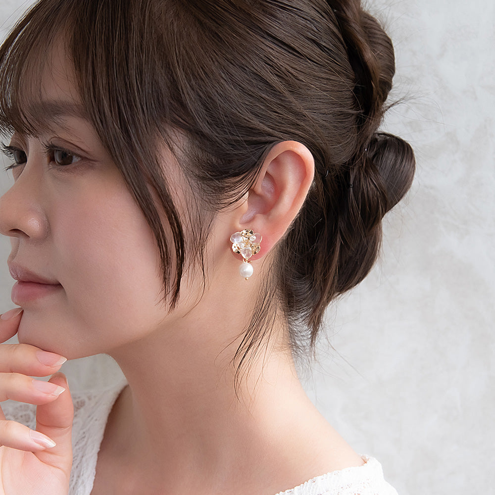 Mixed Petal Flower Pearl Drop Clip Ons