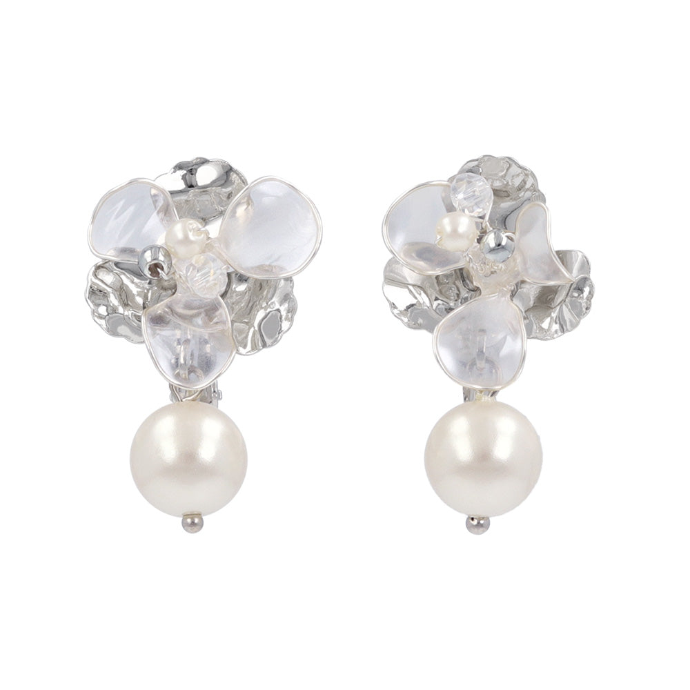 Mixed Petal Flower Pearl Drop Clip Ons