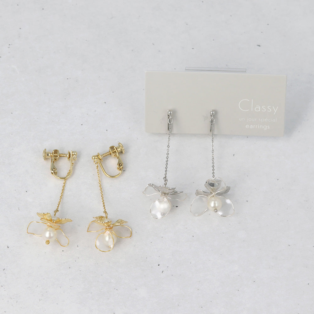 Mixed Petal Pearlized Flower Drop Clip Ons - osewaya