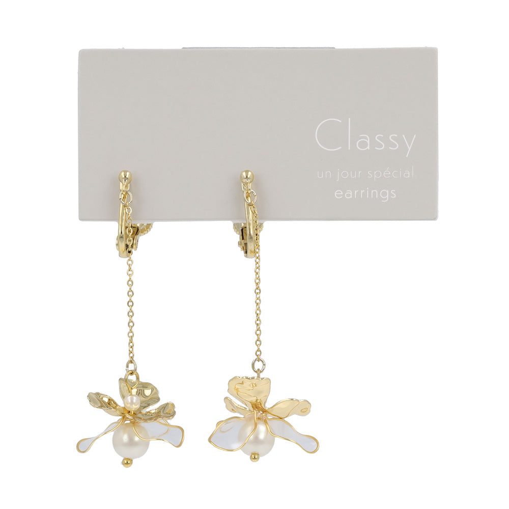 Mixed Petal Pearlized Flower Drop Clip Ons
