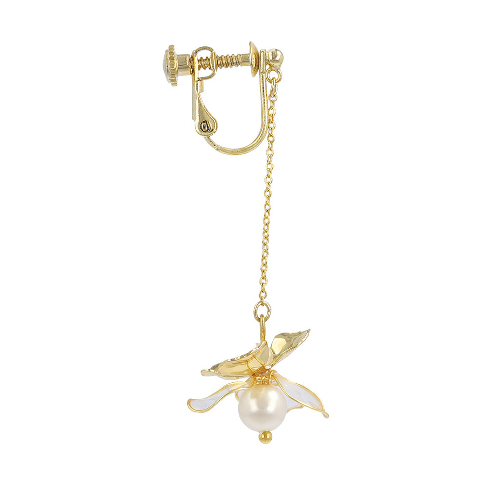 Mixed Petal Pearlized Flower Drop Clip Ons