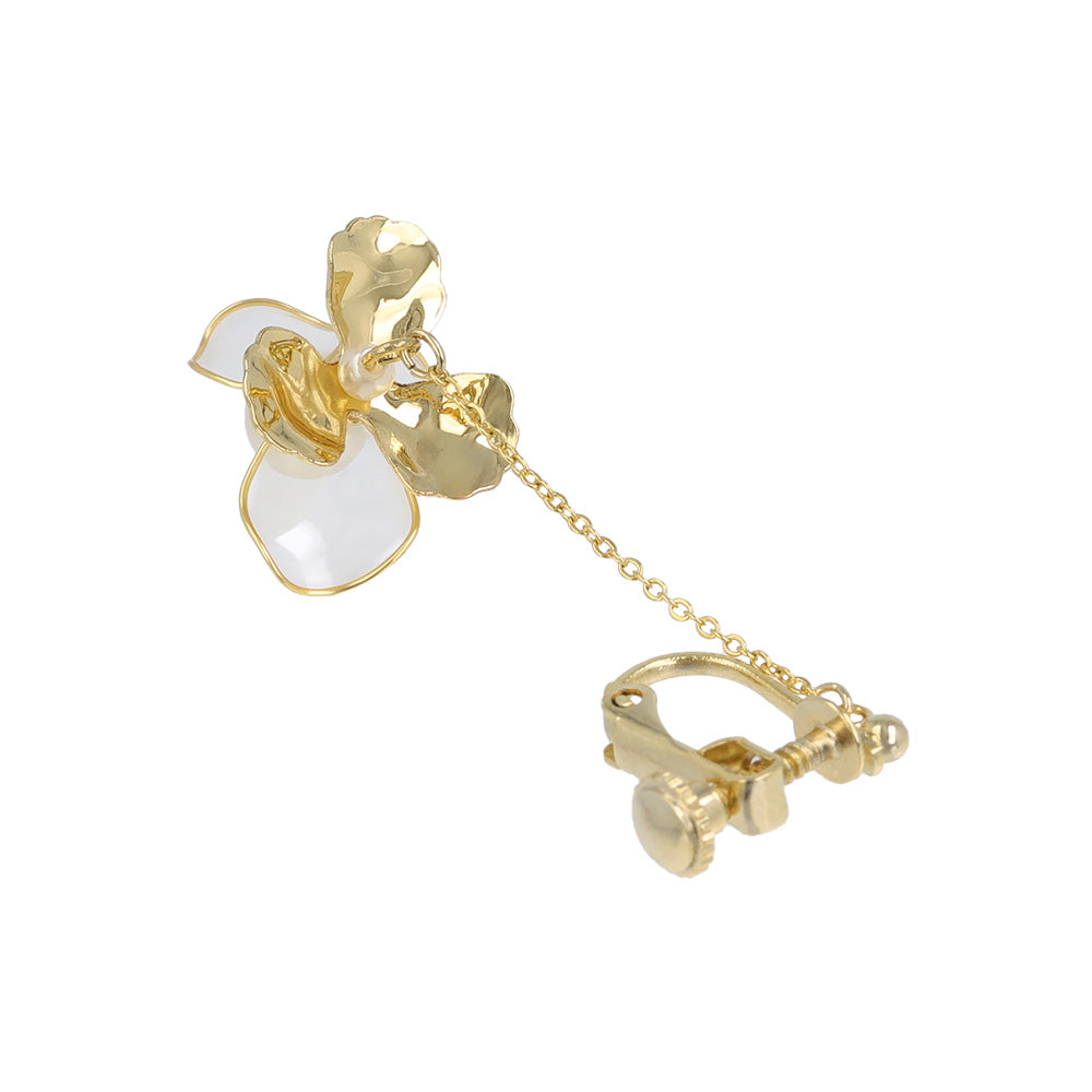 Mixed Petal Pearlized Flower Drop Clip Ons