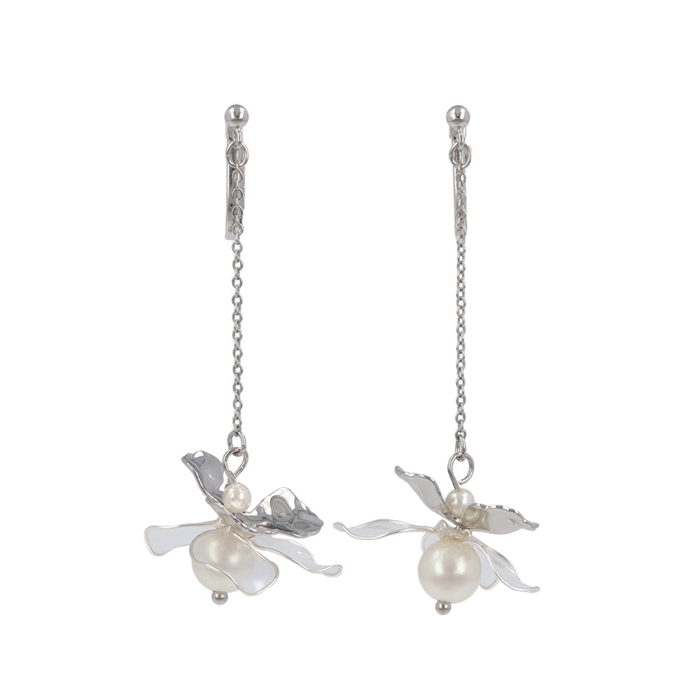 Mixed Petal Pearlized Flower Drop Clip Ons