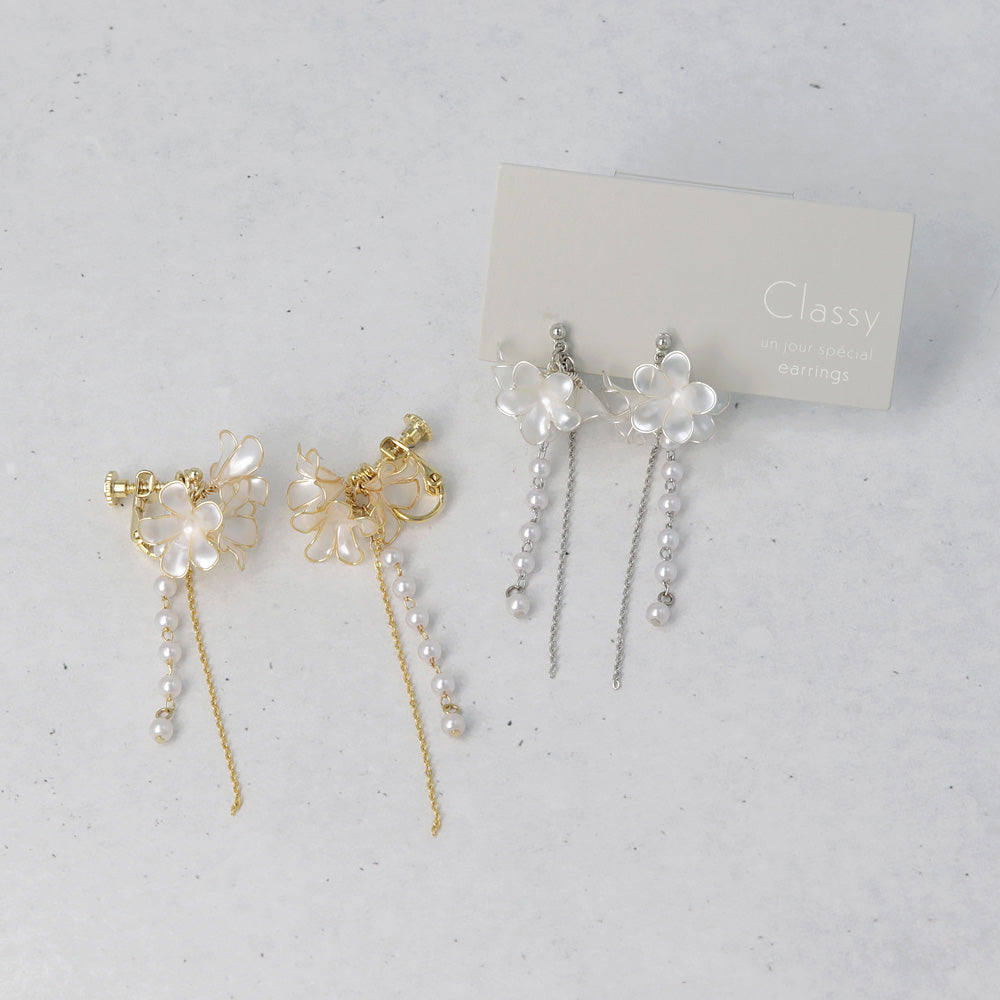 Flower Cluster Linear Drop Earrings