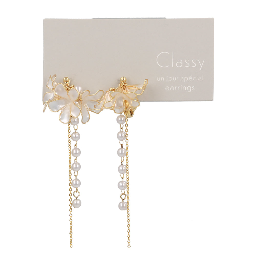 Flower Cluster Linear Drop Clip Ons