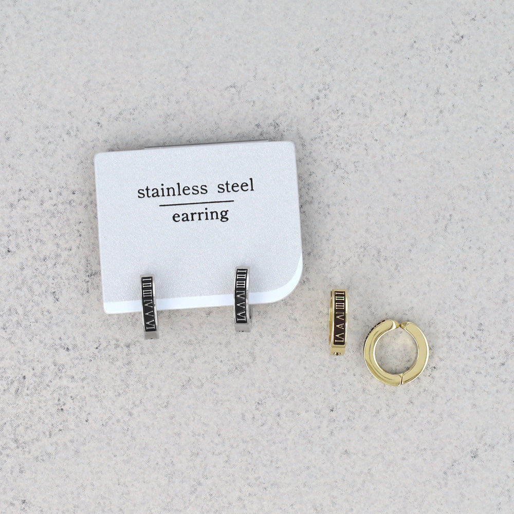 Roman Numeral Clip On Hoop Earrings