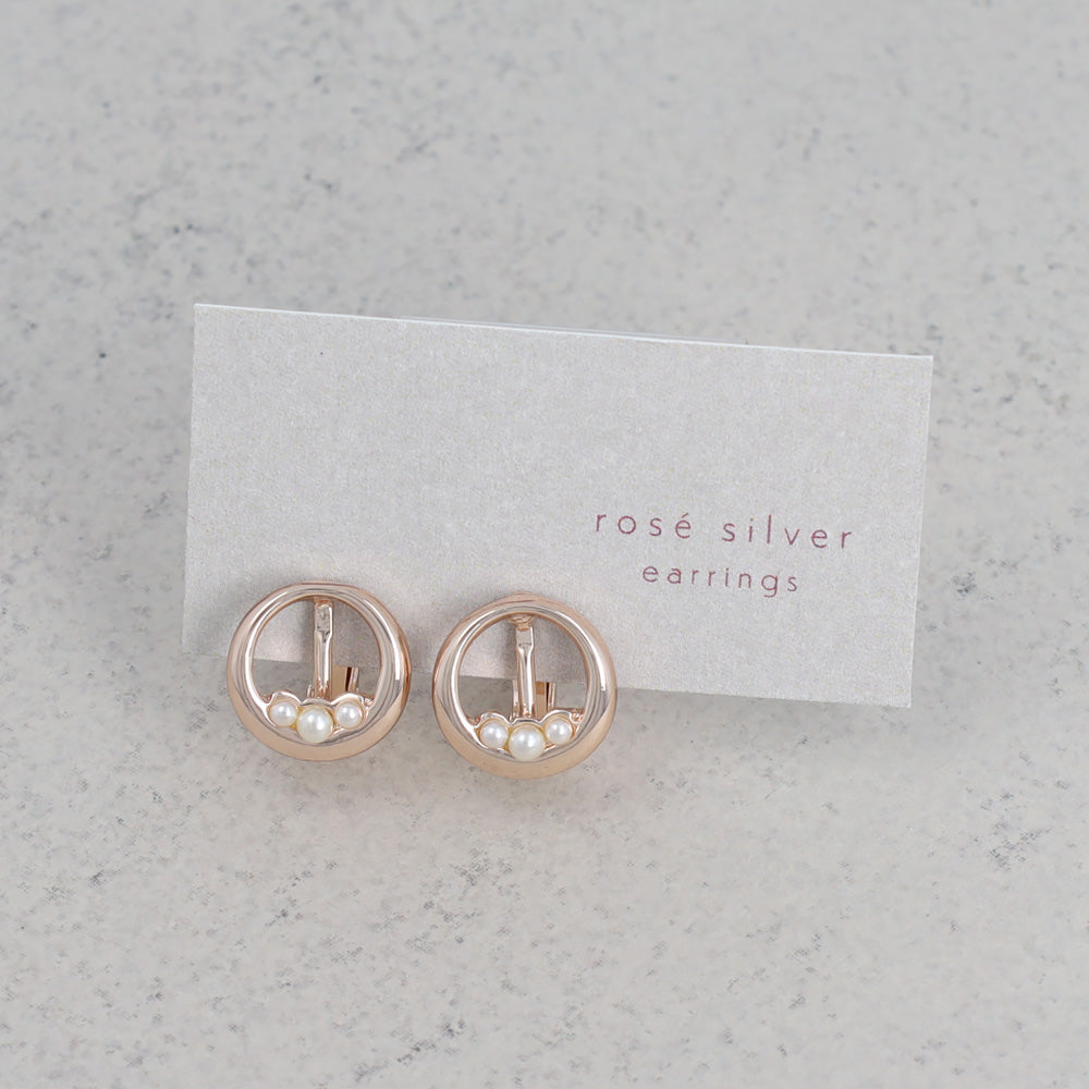 Rose Silver Tone Pearlized Circle Clip Ons