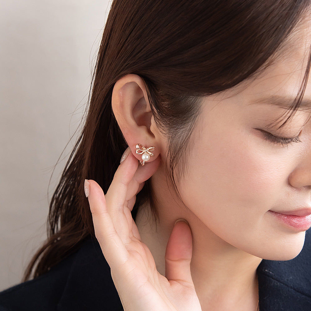 Rose Silver Tone Bow and Pearl Clip Ons