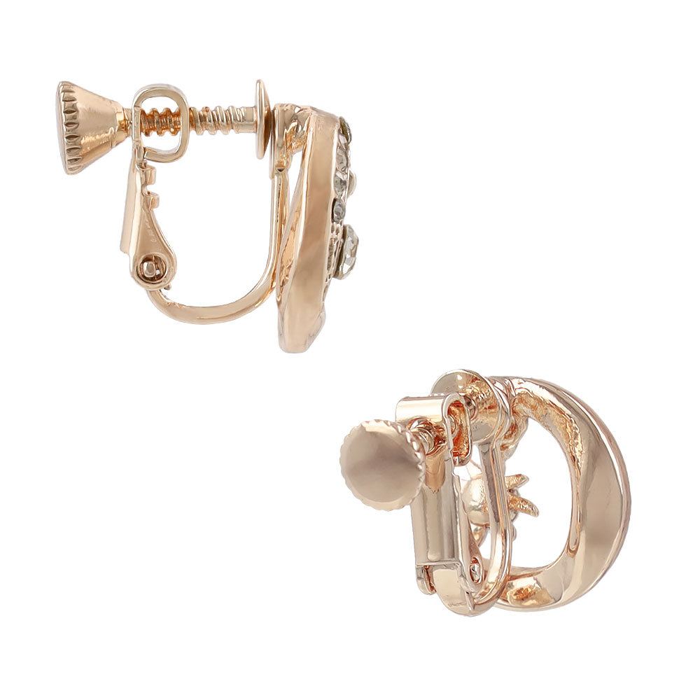 Rose Silver Tone Sparkling Moon Clip Ons