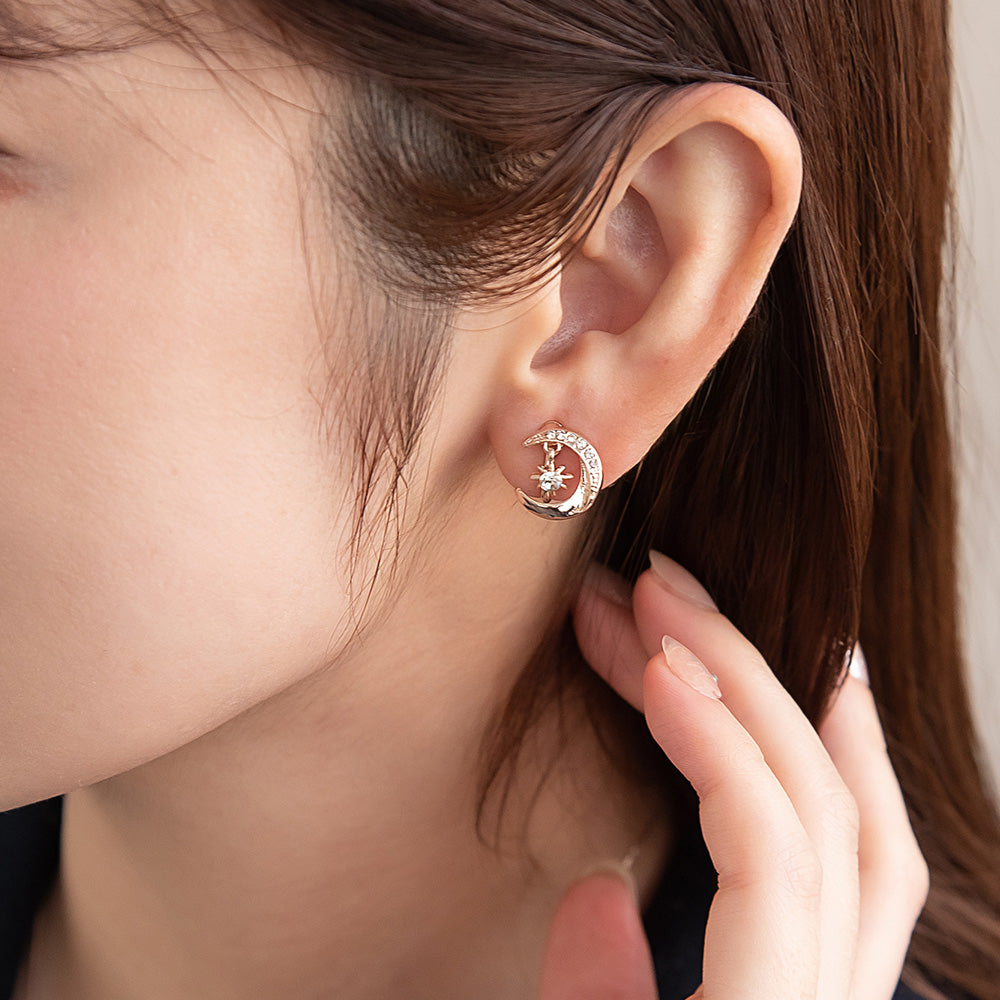 Rose Silver Tone Sparkling Moon Clip Ons