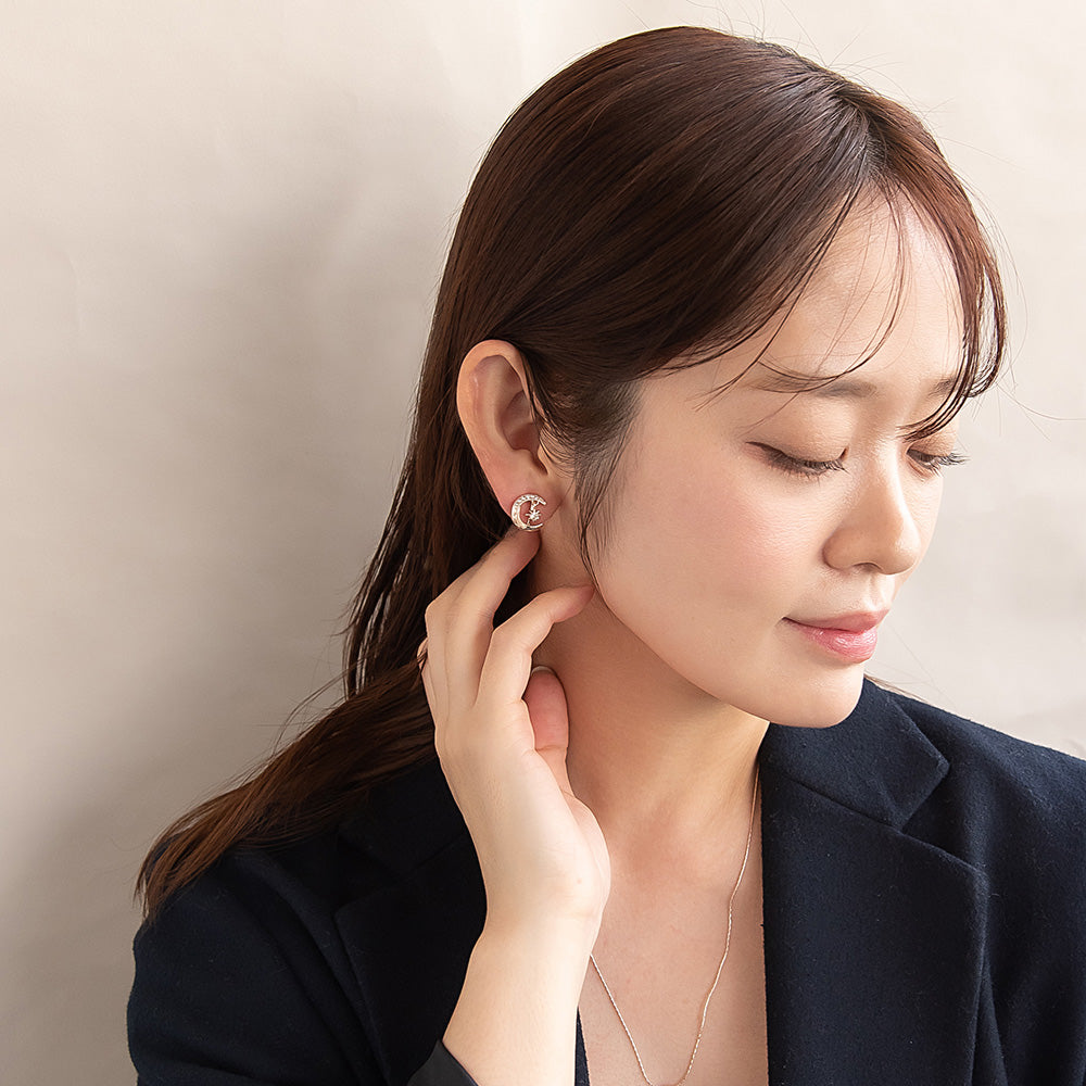 Rose Silver Tone Sparkling Moon Clip Ons