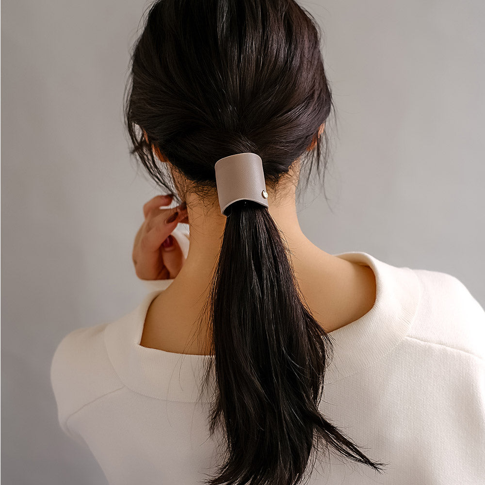 Wave Faux Leather Snap Band Pony Hook