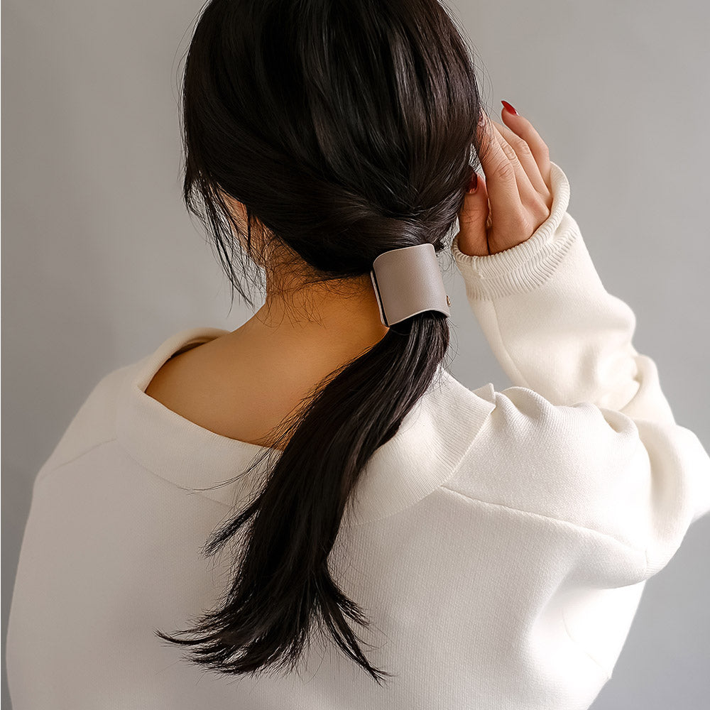 Wave Faux Leather Snap Band Pony Hook