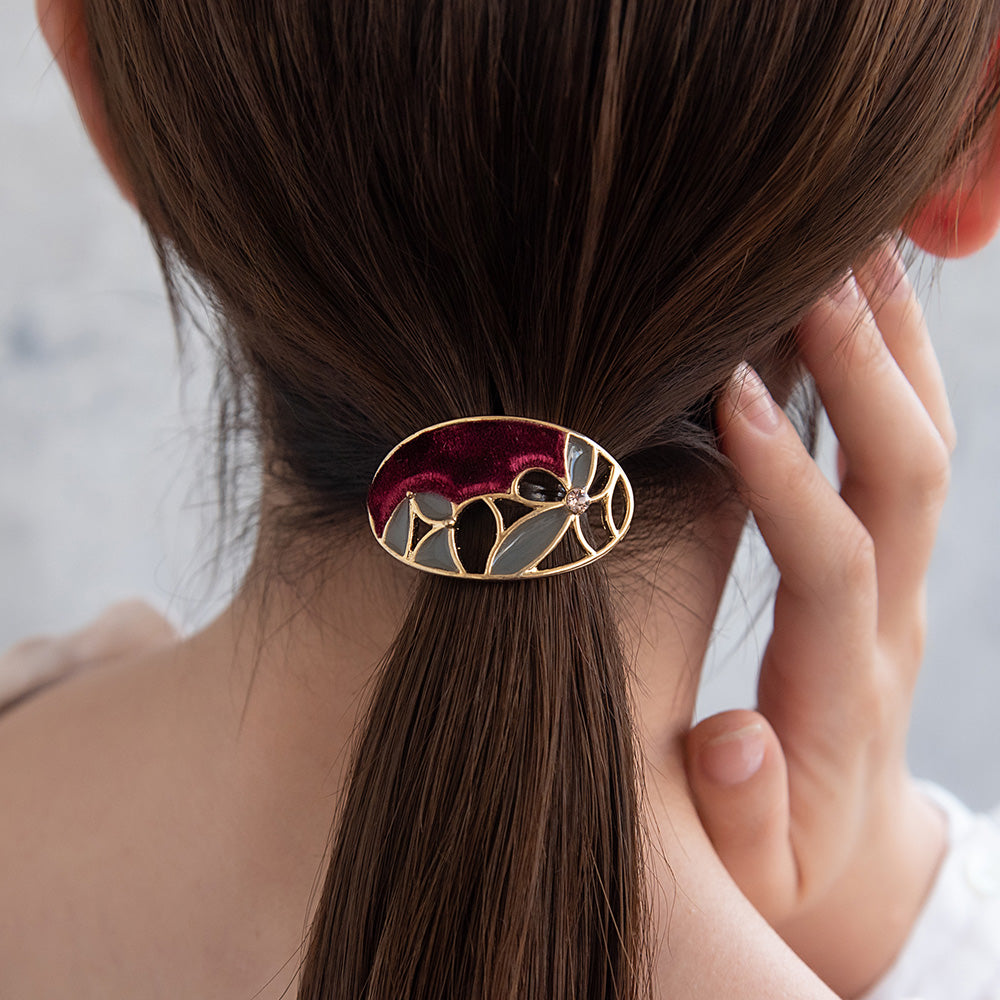 Velvet and Floral Detail Oval Pony Hook