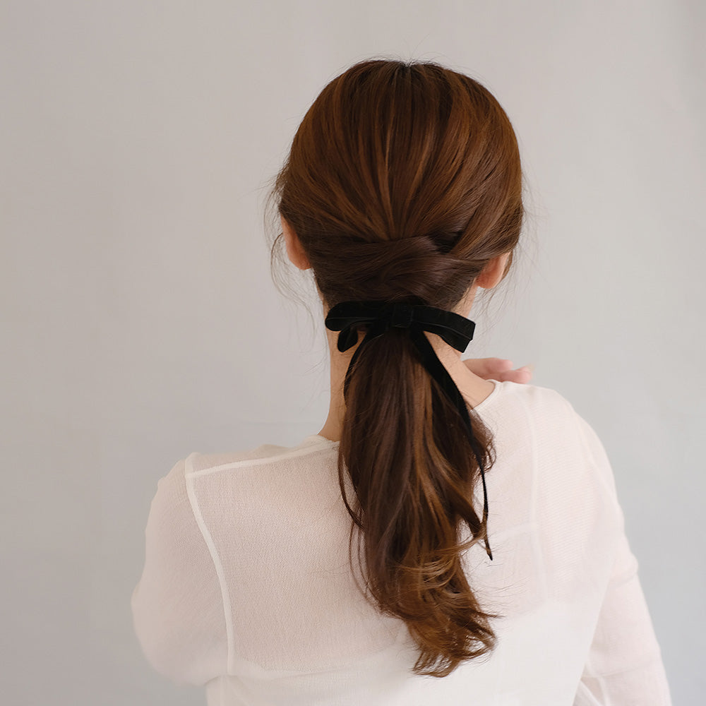 Thin Velvet Bow Pony Hook