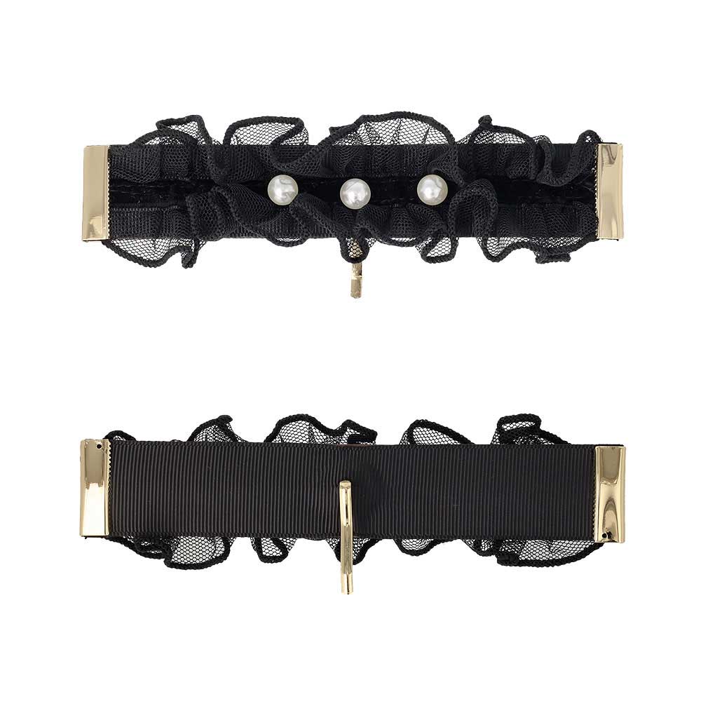 Black Lace Pearl Accent Pony Hook