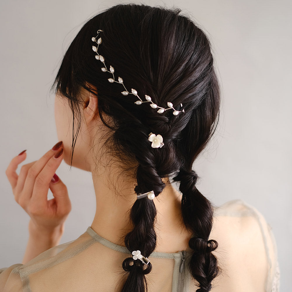 Pearly Hair Vine and Pinch Clip Set-osewaya