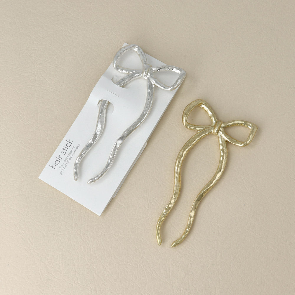 Textured Ribbon Bow Hair Stick - osewaya