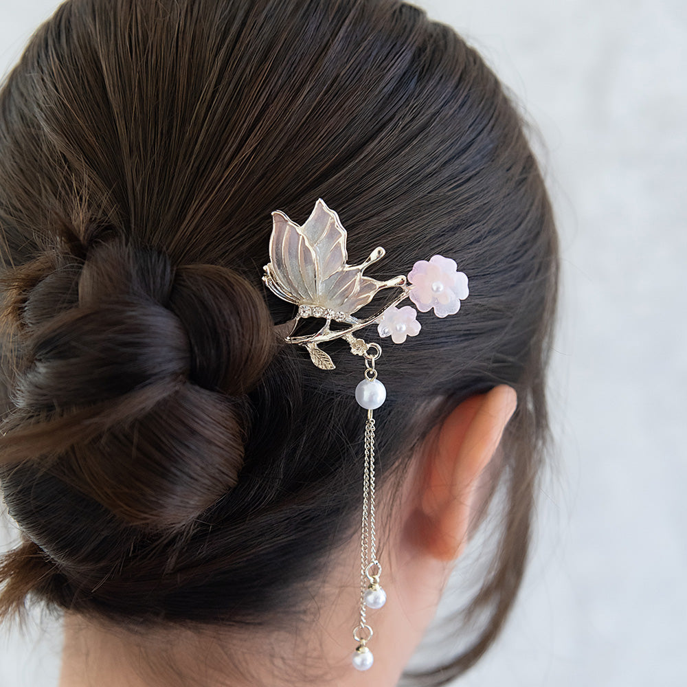 Butterfly and Flower Kanzashi Hair Stick
