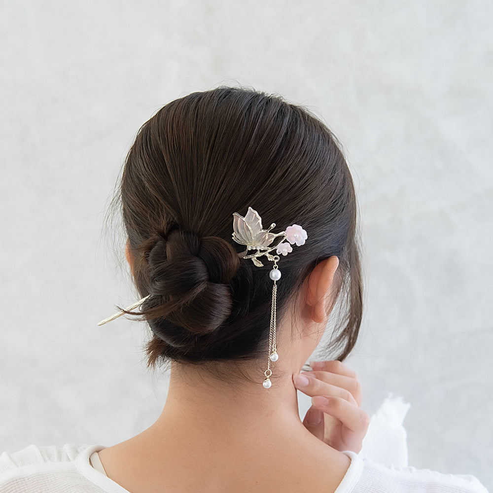 Butterfly and Flower Kanzashi Hair Stick
