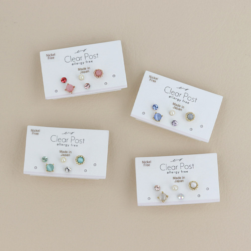 Mixed Round Plastic Post Stud Earring Set