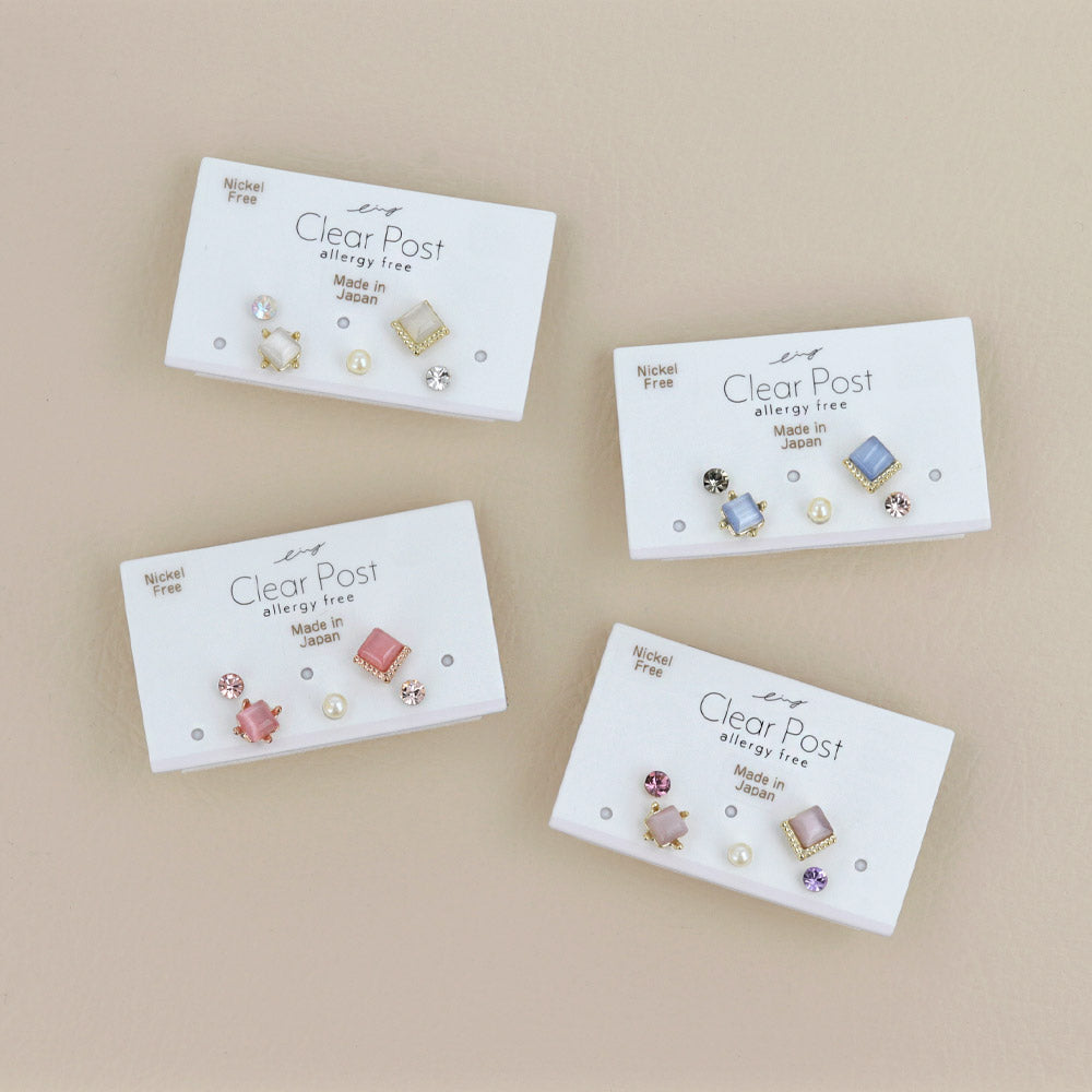 Square and Round Plastic Post Stud Earring Set