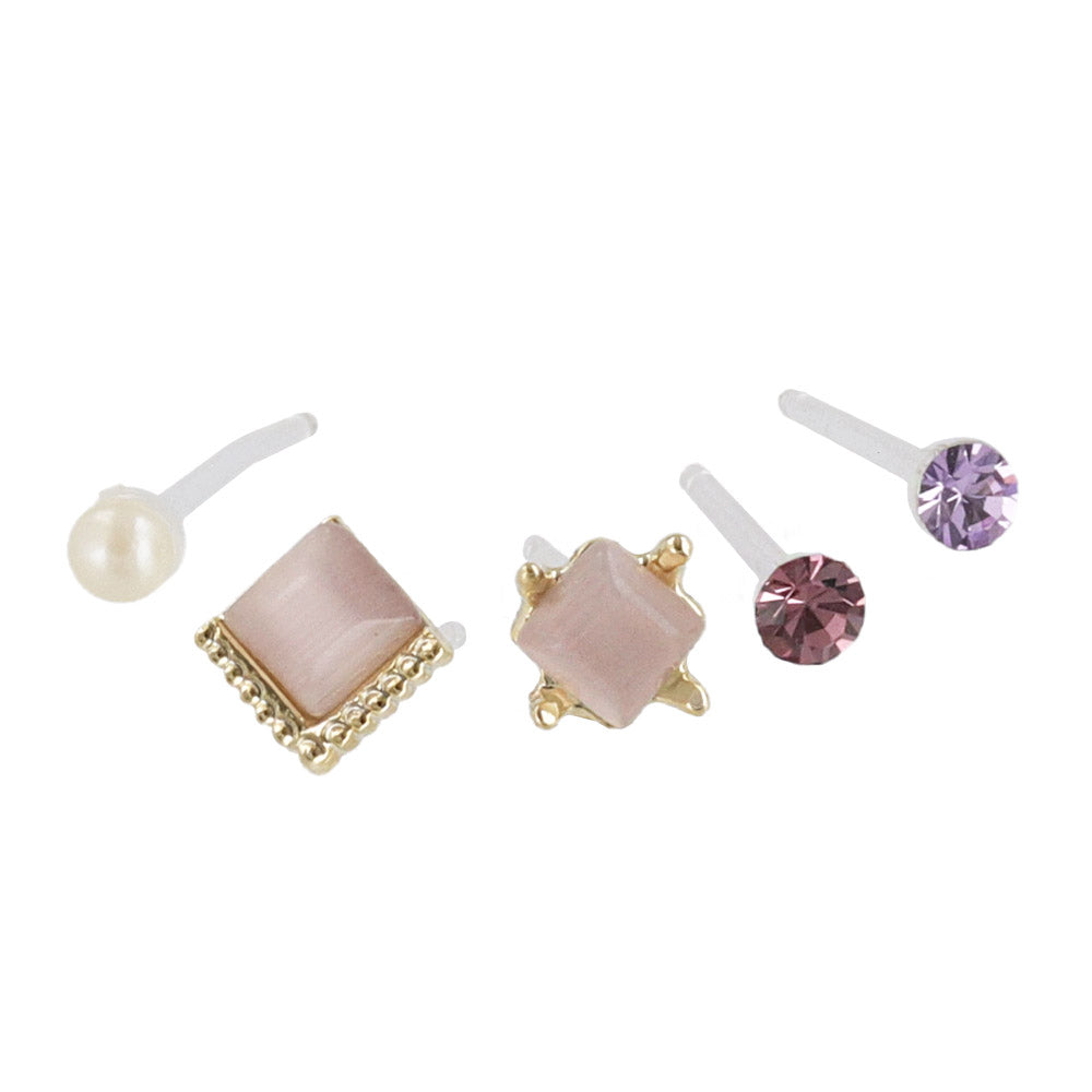 Square and Round Plastic Post Stud Earring Set