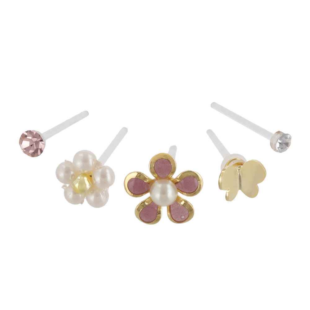 Flower and Butterfly Mixed Plastic Stud Set