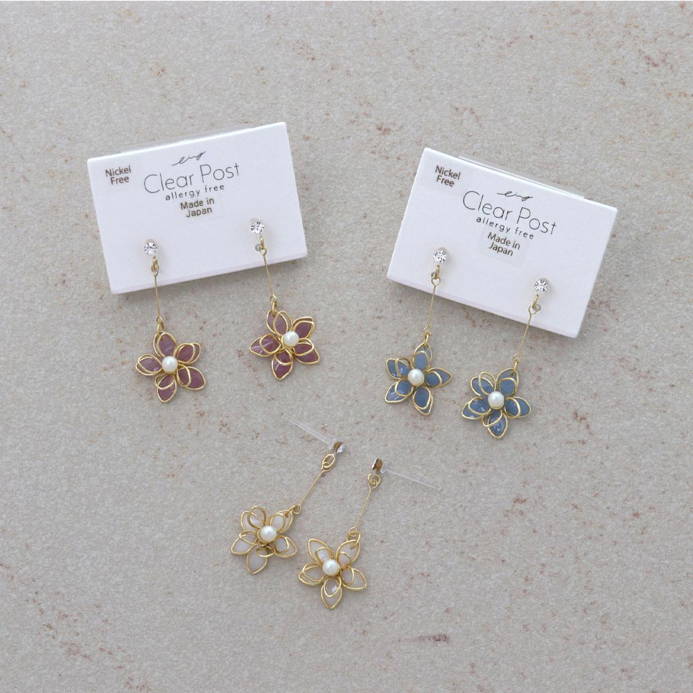 Wire Flower Drop Plastic Earrings