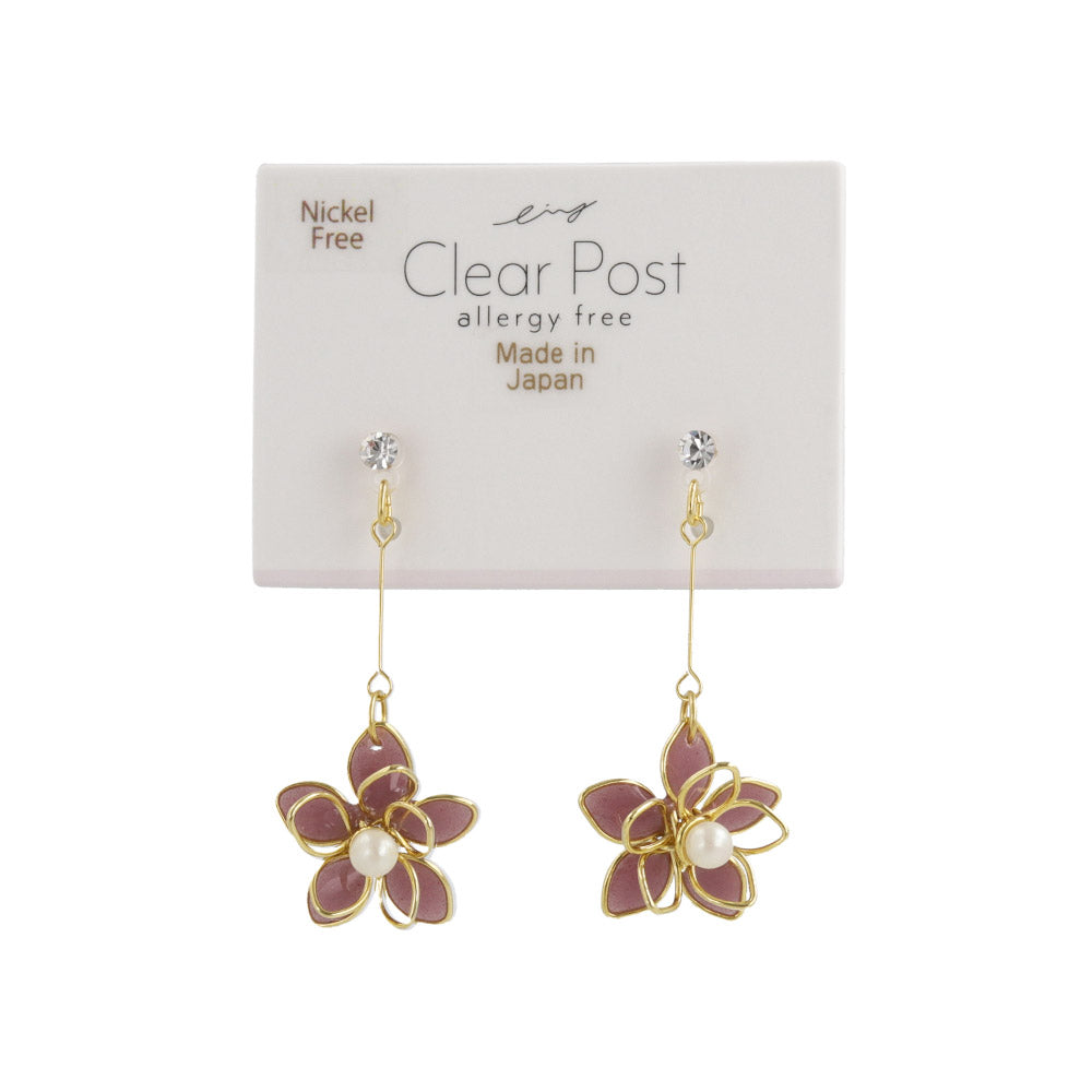 Wire Flower Drop Plastic Earrings