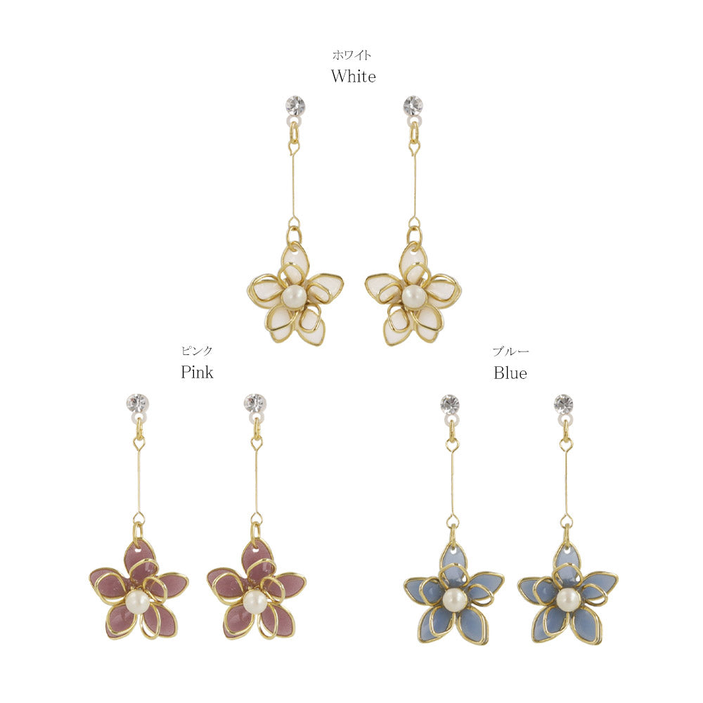 Wire Flower Drop Plastic Earrings