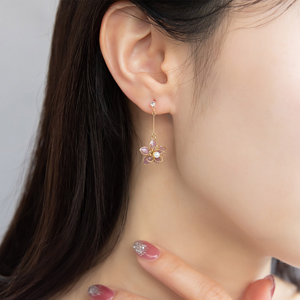 Wire Flower Drop Plastic Earrings
