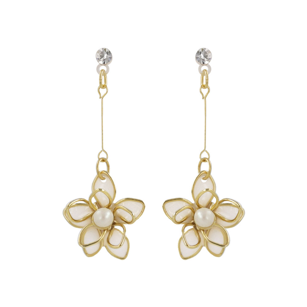 Wire Flower Drop Plastic Earrings
