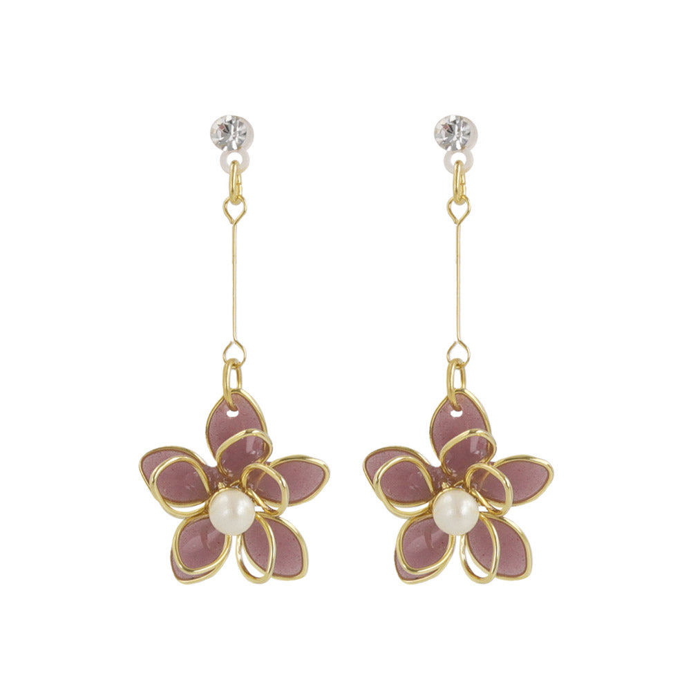 Wire Flower Drop Plastic Earrings