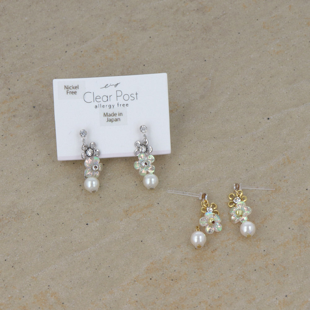 Iridescent Flower Pearl Plastic Earrings - osewaya
