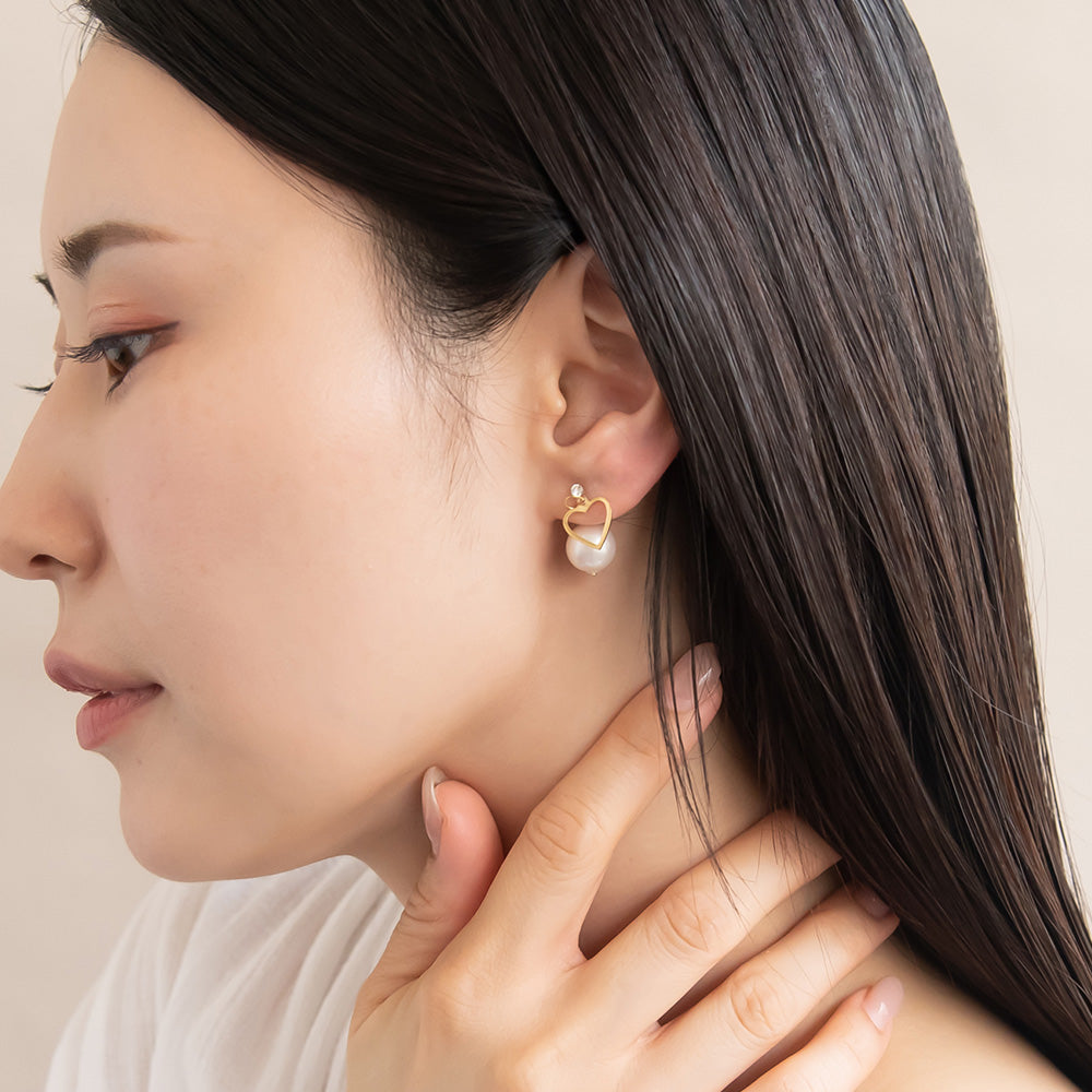 Heart and Pearl Front Back Earrings