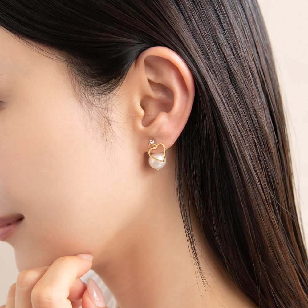 Heart and Pearl Front Back Earrings