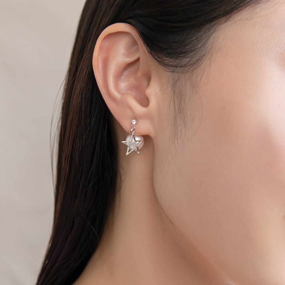 Star and Pearl Front Back Earrings