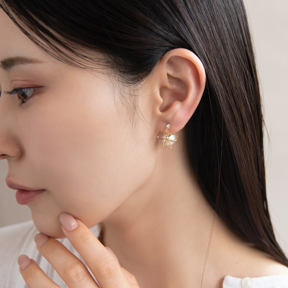 Bow and Pearl Front Back Earrings