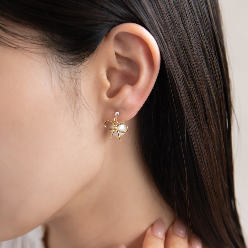 Bow and Pearl Front Back Earrings