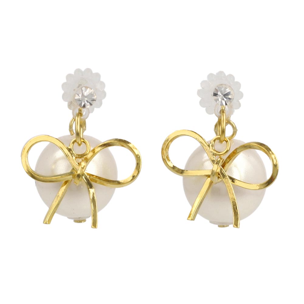 Bow and Pearl Front Back Earrings