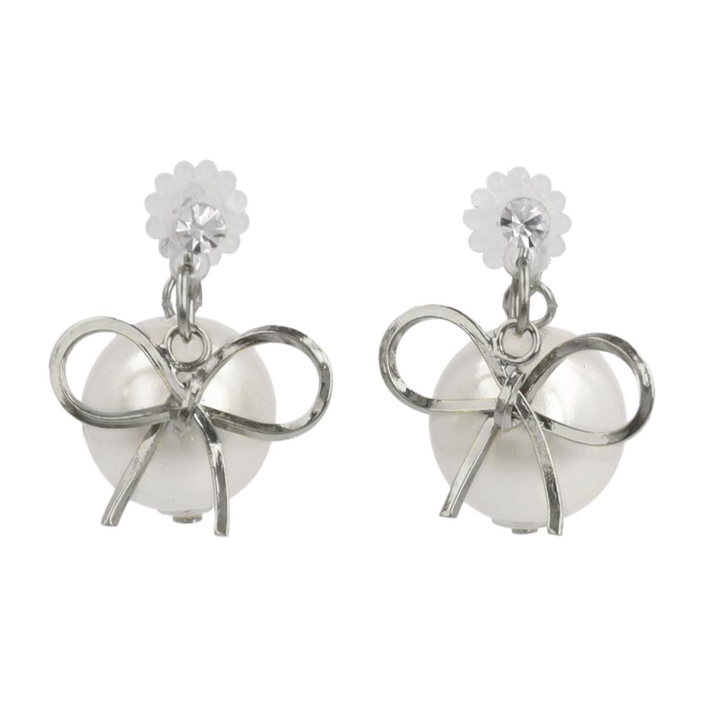 Bow and Pearl Front Back Earrings