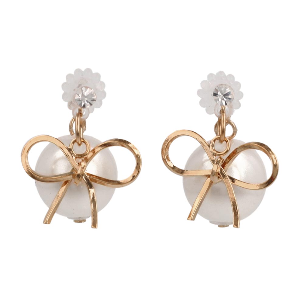 Bow and Pearl Front Back Earrings