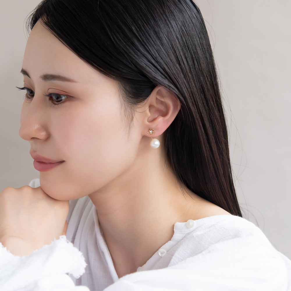 Flower and Pearl Jacket Earrings